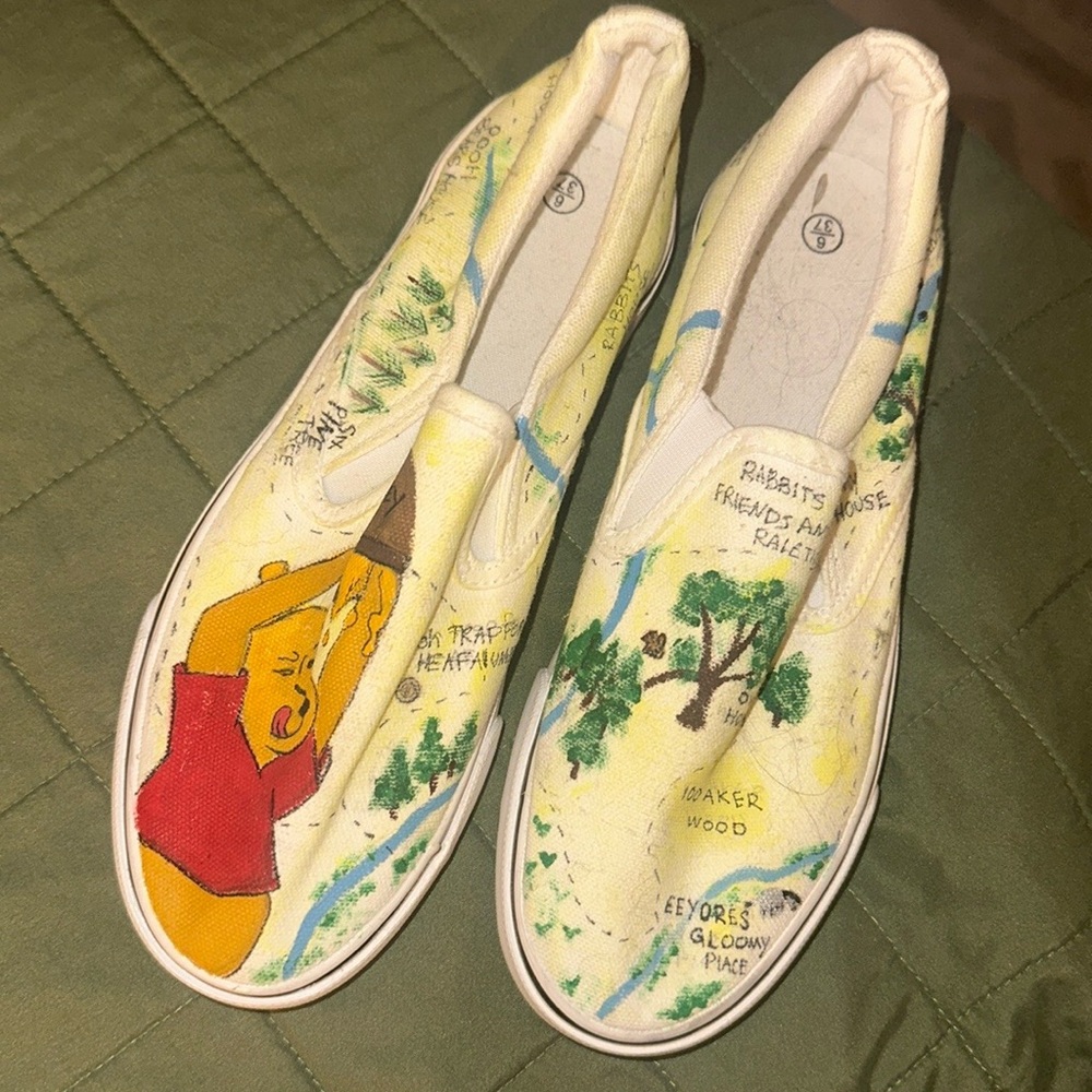 Hand painted Disney Winnie the Pooh vans like shoe, never worn, brand new